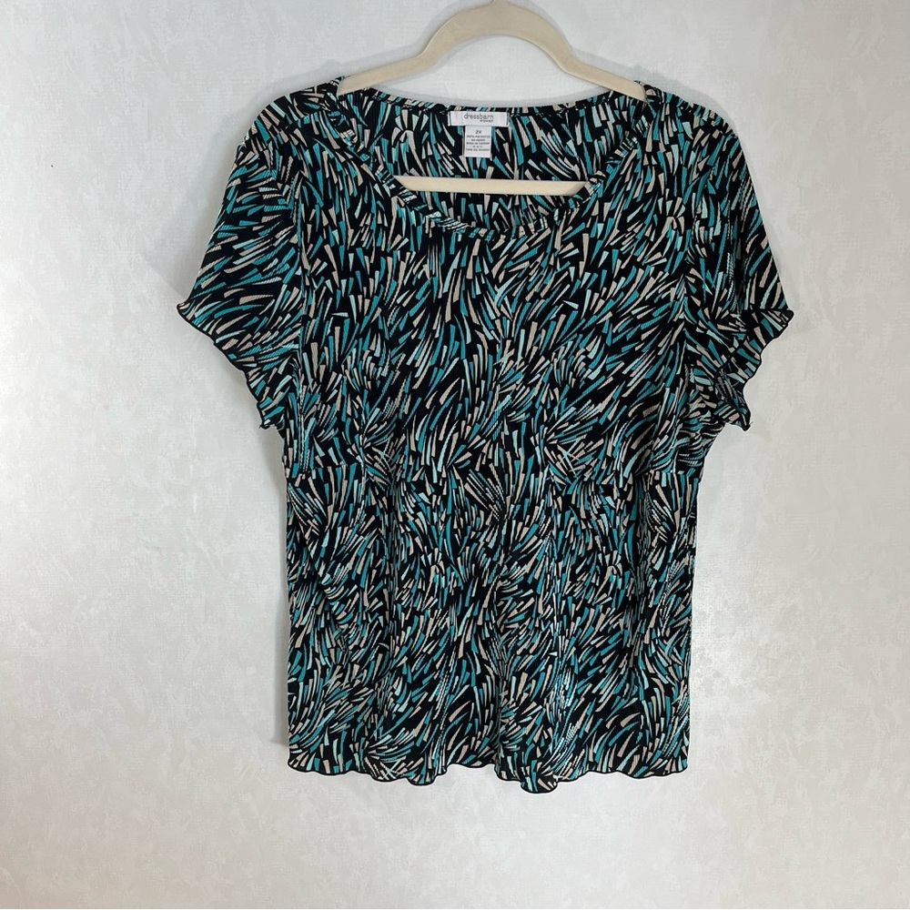 Dressbarn Teal and Black Patterned Blouse